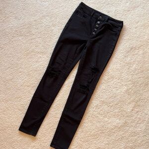 American Eagle Distressed Ripped Skinny Black Jeans Dark US 4